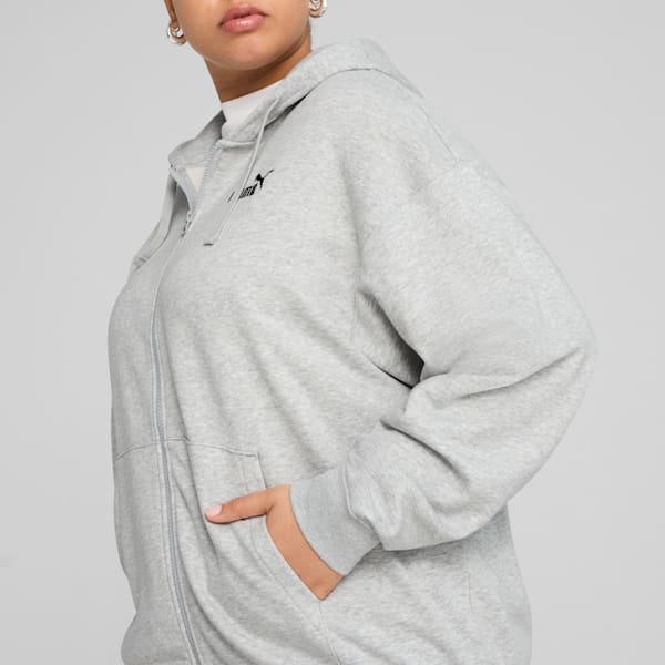 Chandail à capuchon en tissu bouclette confortable à fermeture éclair entière Essentials Small avec logo n<sup>o</sup> 1 Femme, Light Gray Heather, extralarge